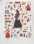 Jordanian Girl Sticker Sheet by Waggish, illustrated sticker sheet on Jordanian culture and heritage, Tashkeel