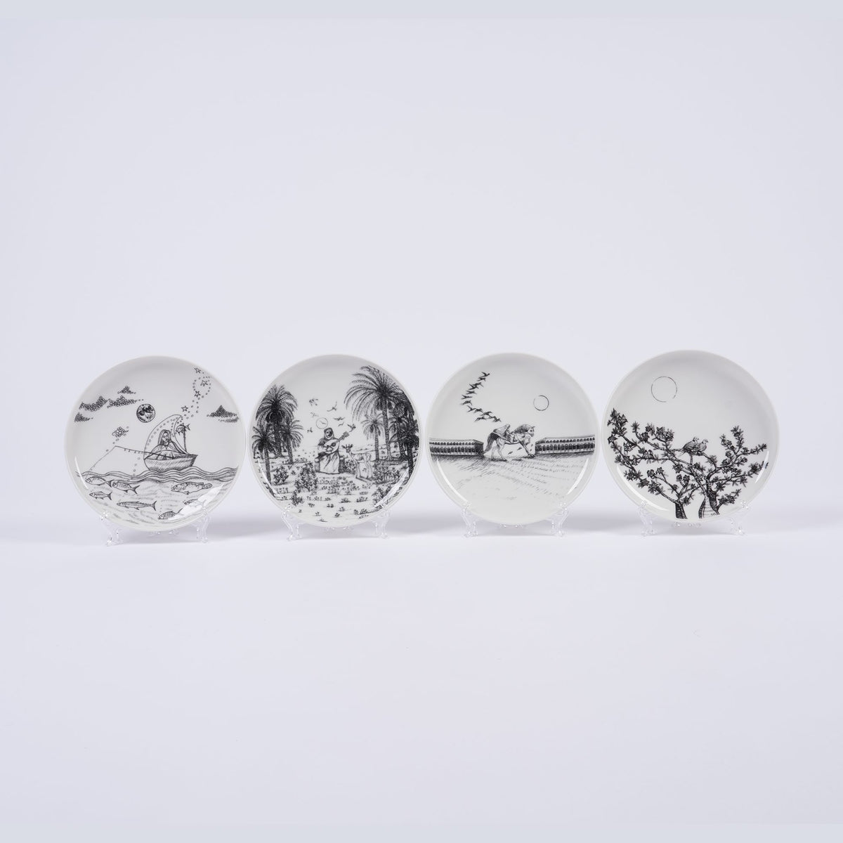 UAE Collection 2 Deep Small Plates by Gerbou – four deep small ceramic plates side by side on stands