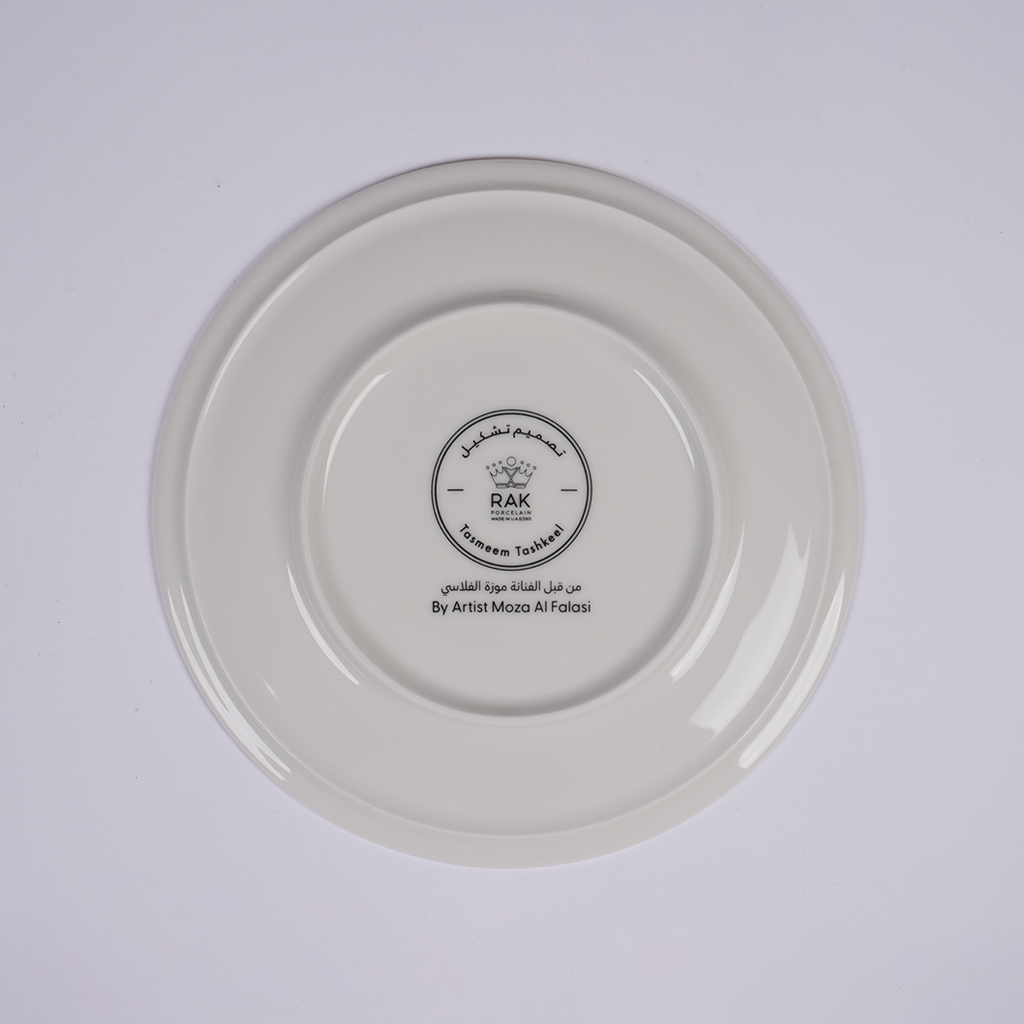 Set of four ceramic plates with Moza Al Falasi artwork from the Unfolding exhibition (view 5)