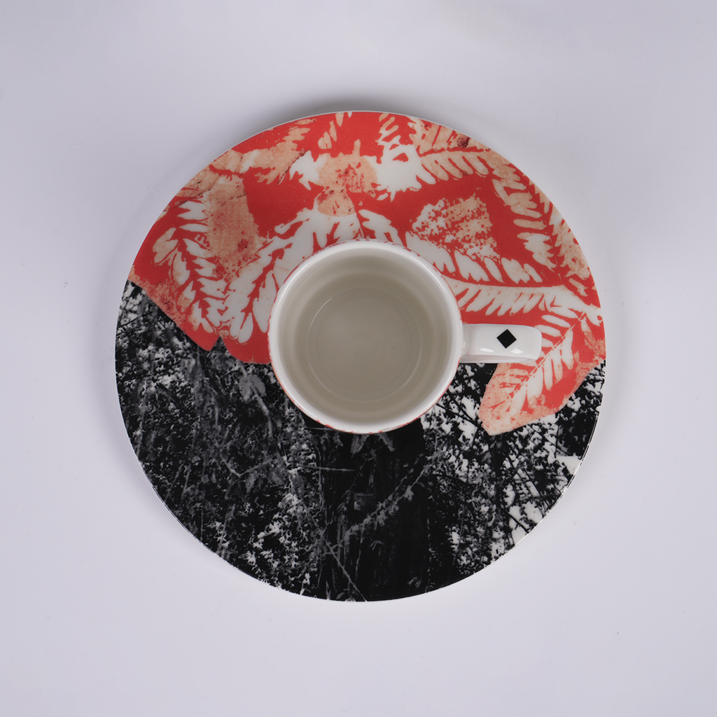 Ceramic mug and serving plate set with Moza Al Falasi artwork from the Unfolding exhibition (view 6)