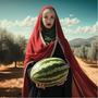 Watermelon sculpture by Lateefa bint Maktoum for Tashkeel, featuring a realistic watermelon with vibrant green rind and red flesh.